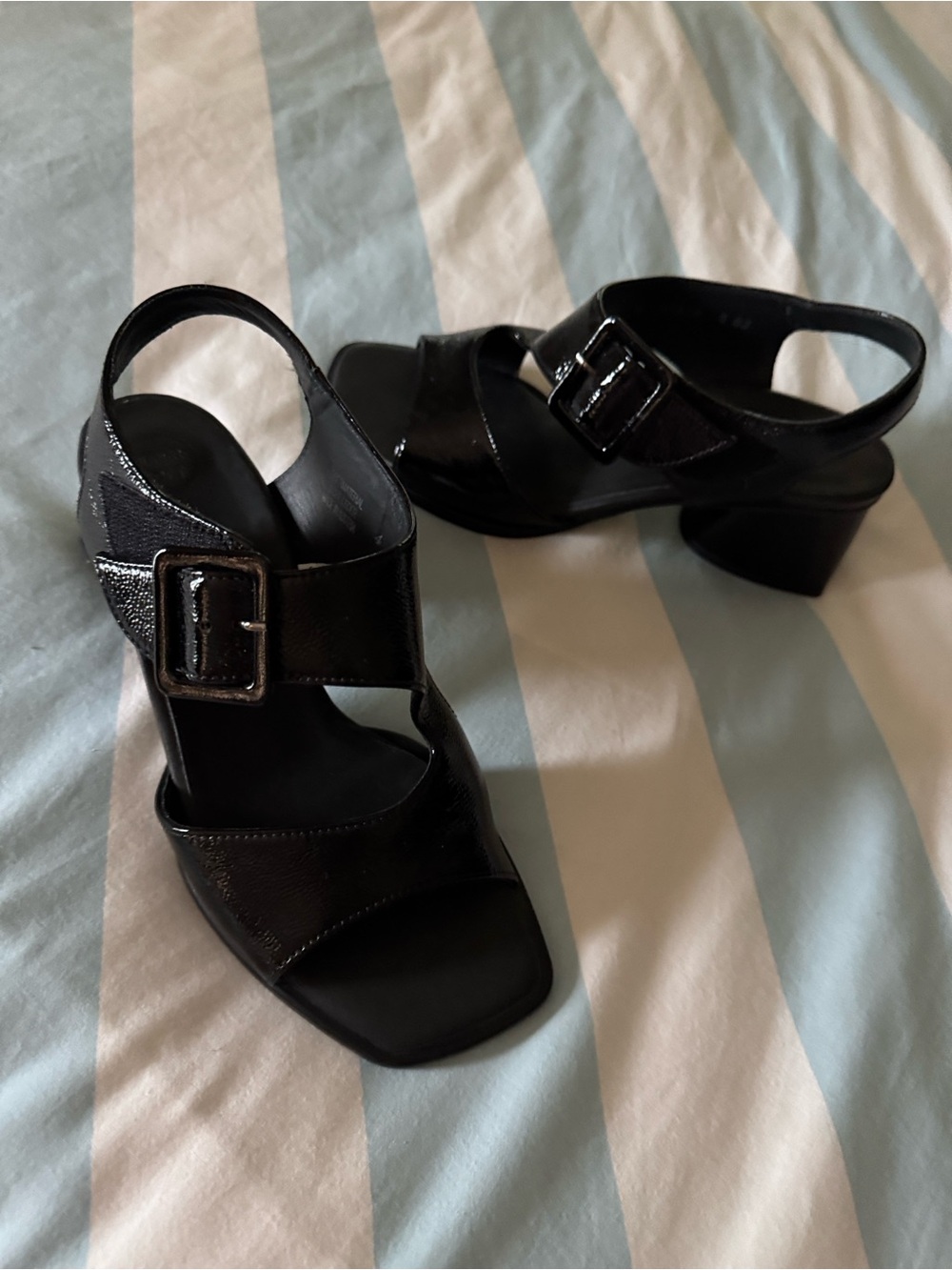 Paul Green Black Buckle Slingback Block Heel Sandals